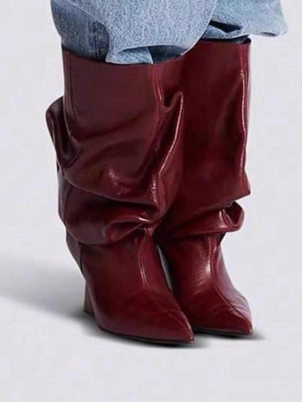 Red Casual Women's Ruched Tall Stacked Pointed Toe Boots